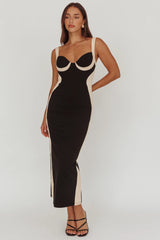 Tenika Contrast Bodycon Midi Dress Black
